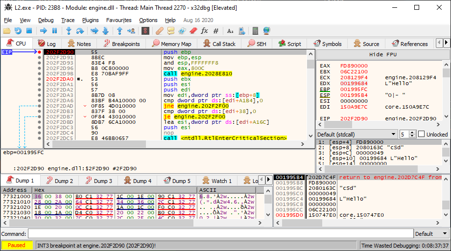 Breakpoint at function sending a packet